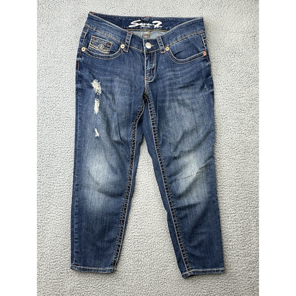 Seven7 Jeans Womens Size 10 Skinny Blue Denim Stretch 32x25 Distressed